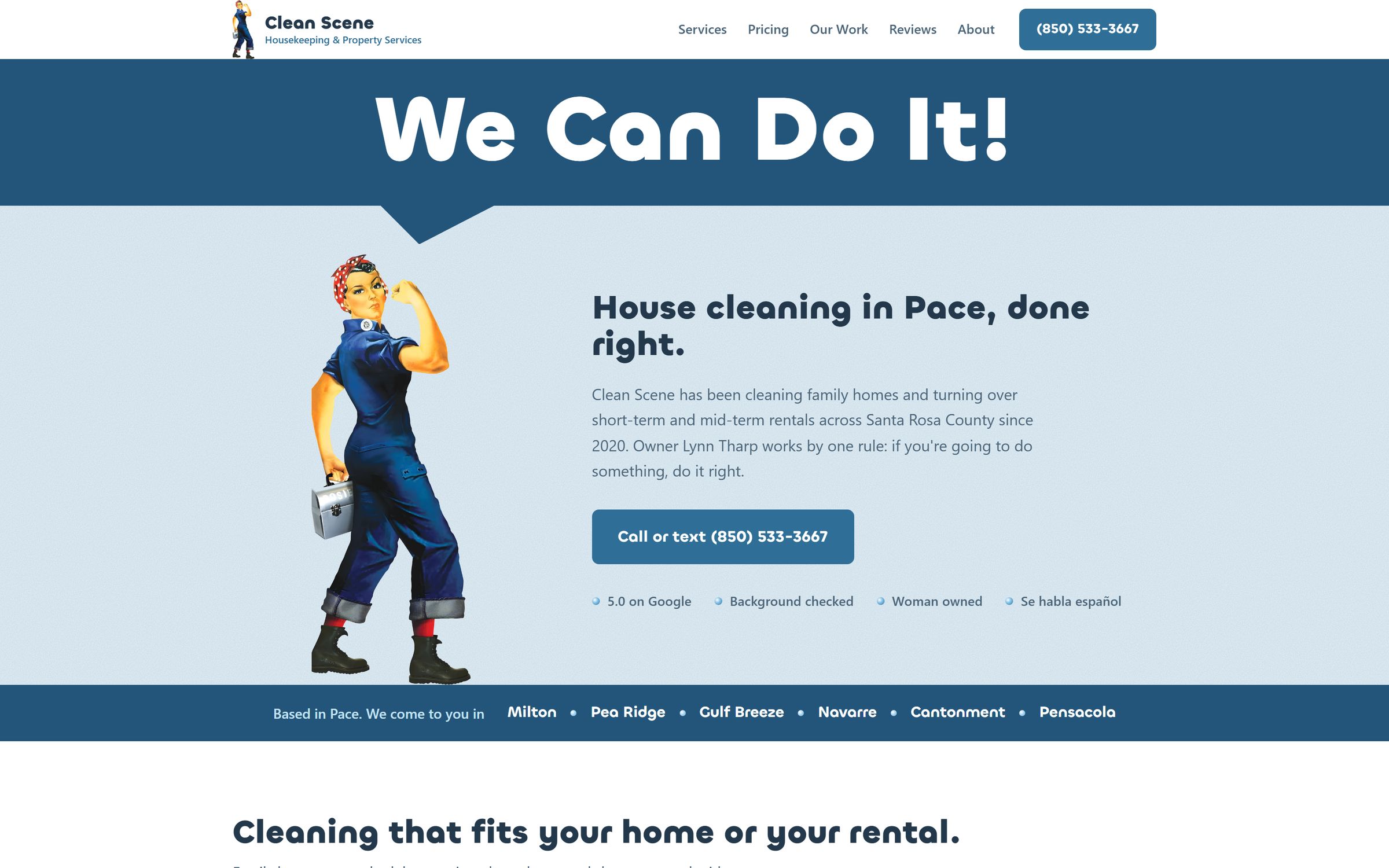 Homepage of Clean Scene Housekeeping & Property Services on a desktop screen